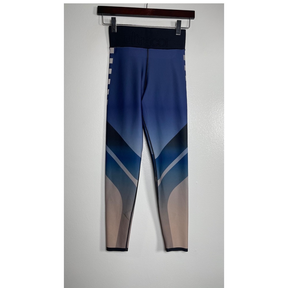 ULTRACOR Ombre Geometric Compression Leggings Blue Tan Small NEW Active Gym